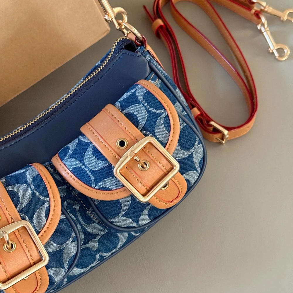 COACH Ashton Baguette Bag In Signature Canvas Denim/Brown CY700 - Picture 13 of 13